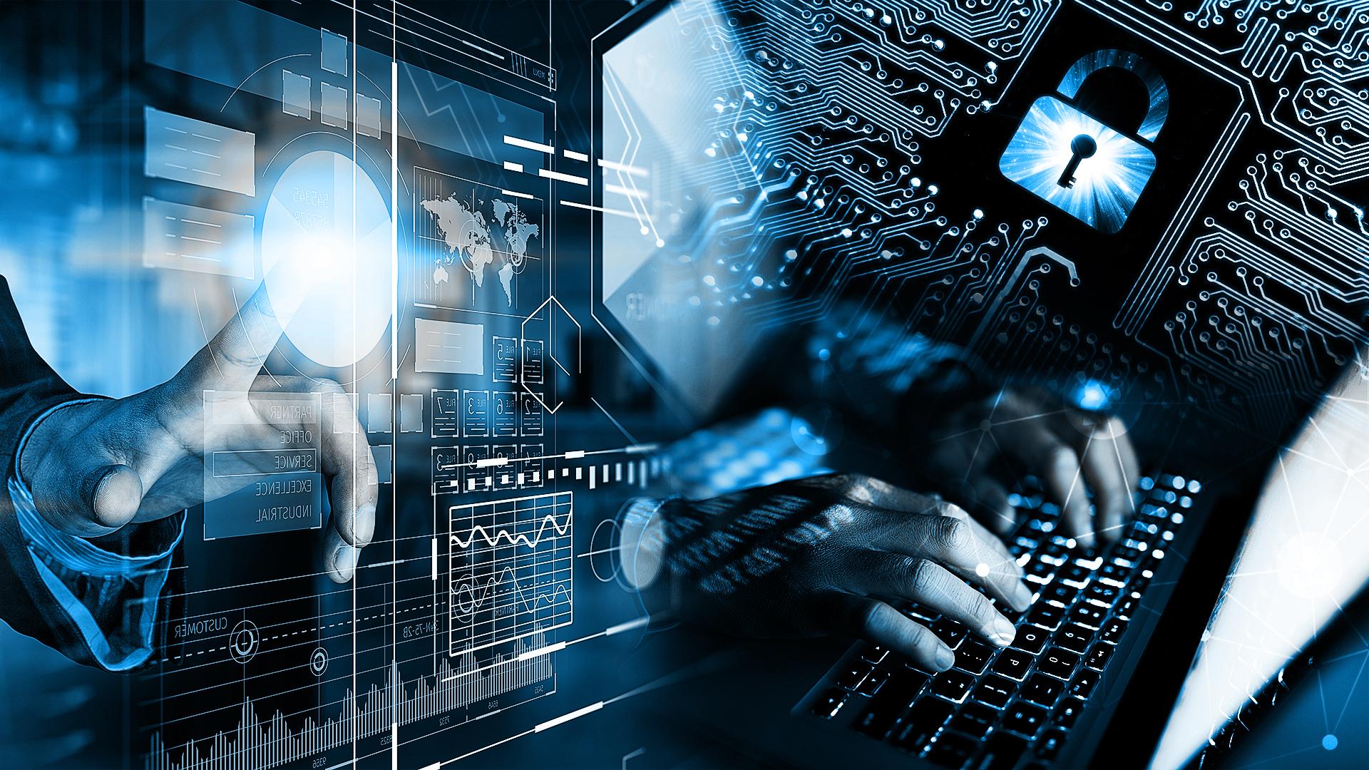 Team of cybersecurity experts collaborating in a modern office